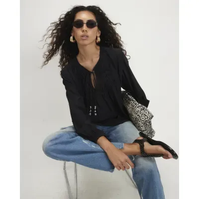 Black Smock Yoke Blouse