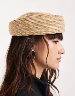 straw pillbox hat in natural