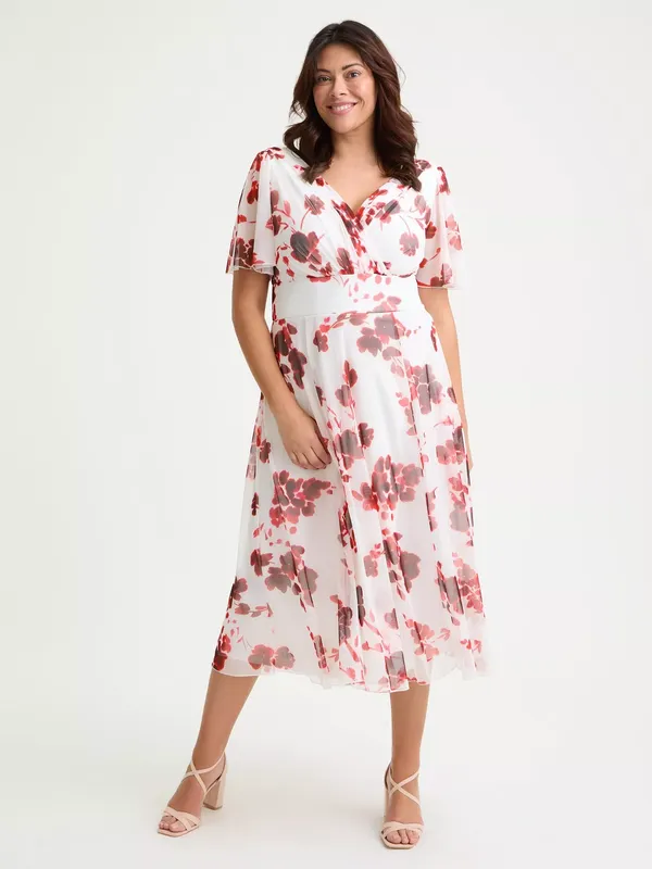 Scarlett & Jo Victoria Floral Angel Sleeve Midi Dress