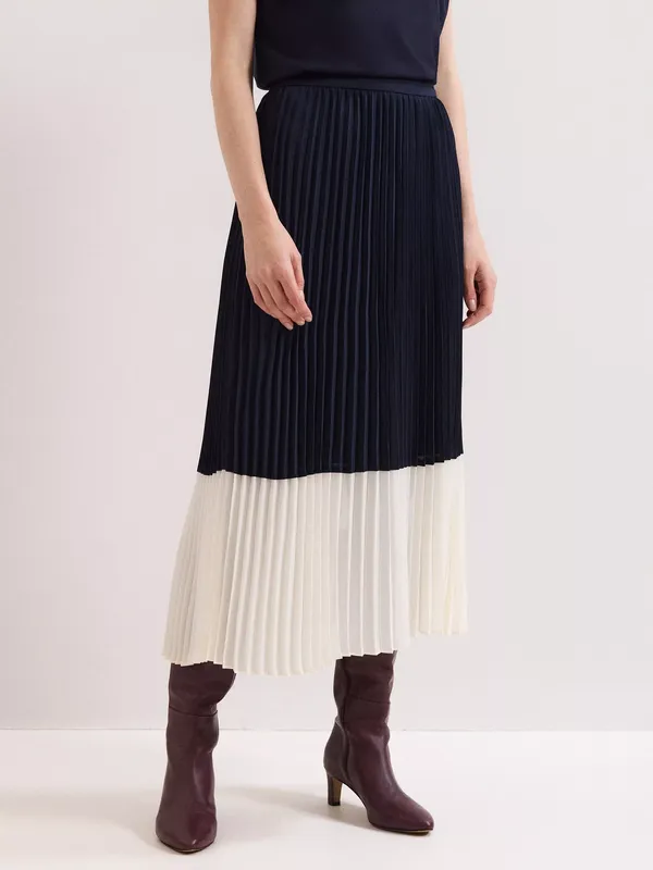Phase Eight Eleanor Colour Block Pleated Skirt, Navy