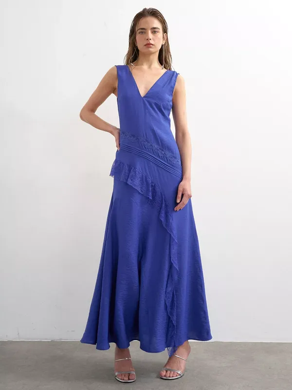 Topshop Sleeveless Maxi Ruffle Dress, Blue