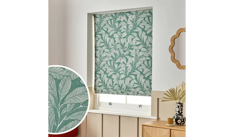 Habitat Linear Leaves Blackout Green Roller Blind