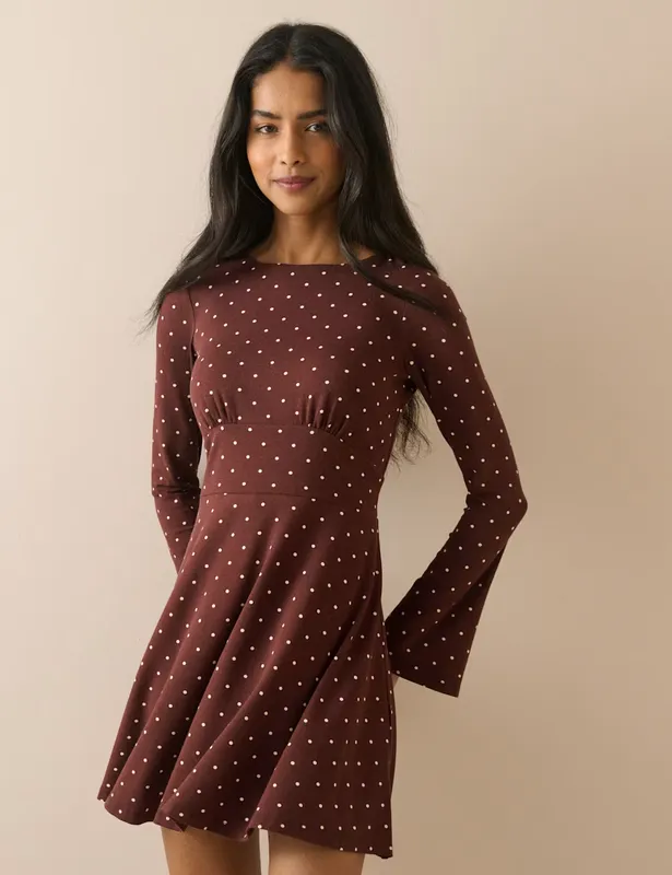 Nobody's Child Polka Dot Round Neck Mini Skater Dress