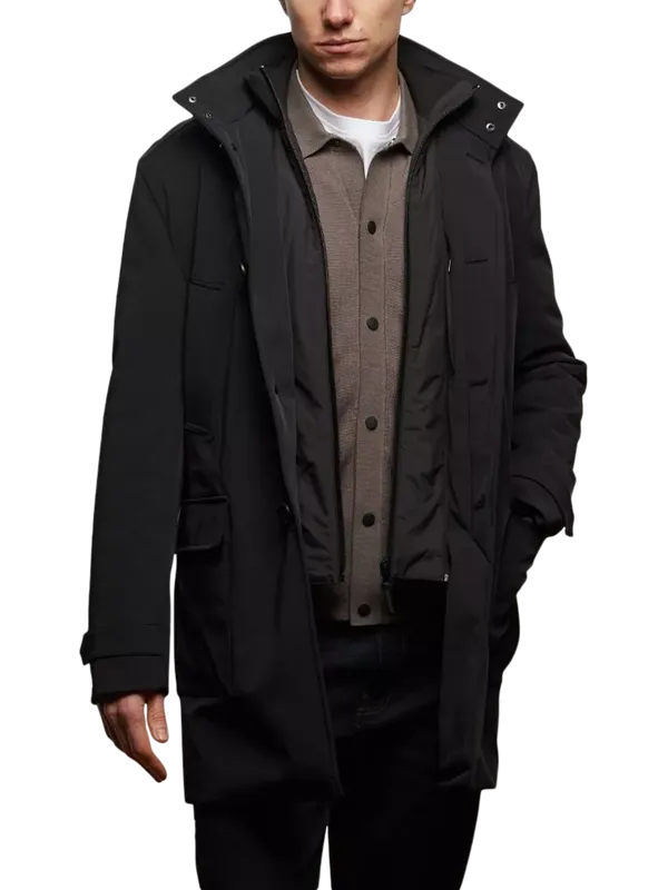 Guards London Walker Hybrid Technical Overcoat, Black