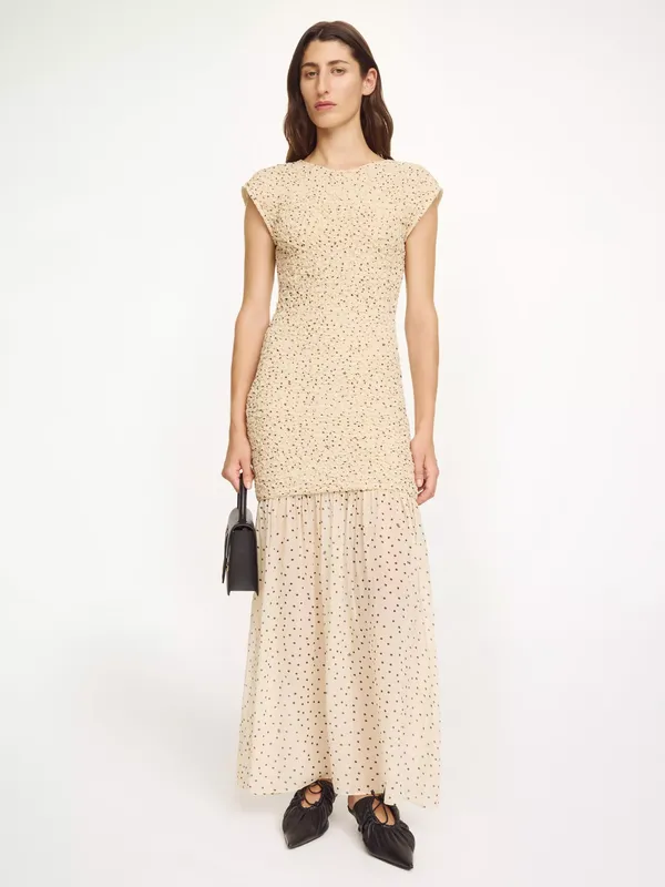 By Malene Birger Corinna Textured Polka Dot Maxi Dress, Cream
