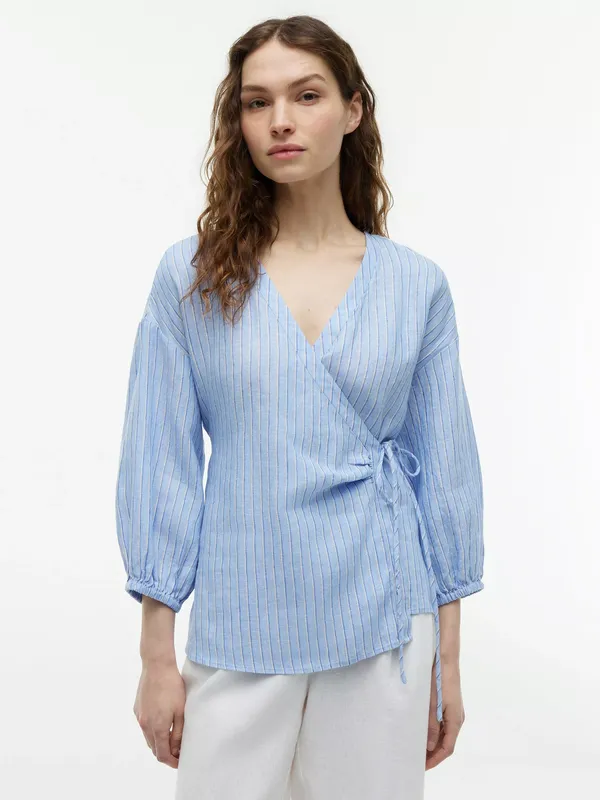 Tommy Hilfiger Stripe Pure Linen Top, Mid Blue