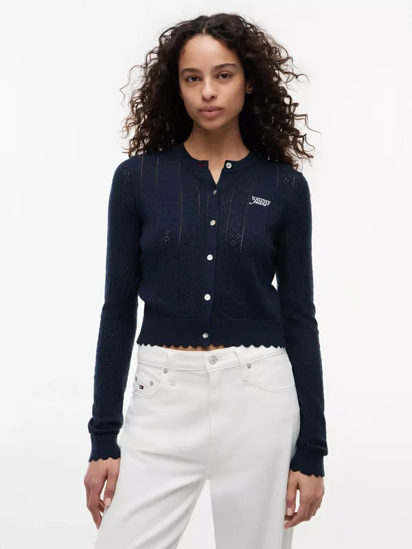 Tommy Hilfiger Slim Pointelle Flag Cardigan, Blue Navy