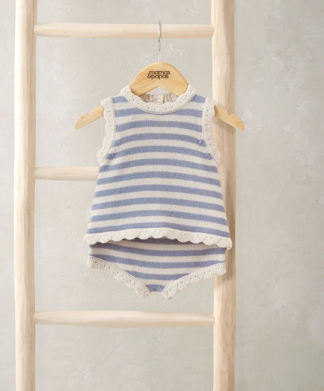 Mamas & Papas Blue Striped Knitted Top & Shorts