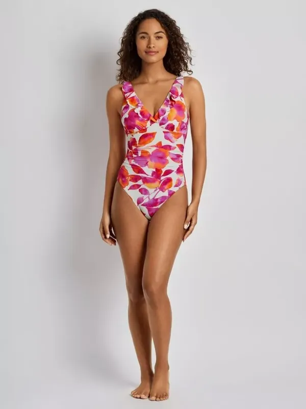 Lauren Ralph Lauren Floral Ruffle Swimsuit, Multi/Bougainvillea