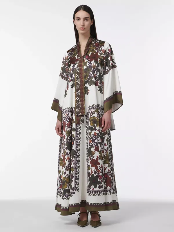 LEEM Floral Print Bell Sleeve Neck Tie Maxi Dress, Multi