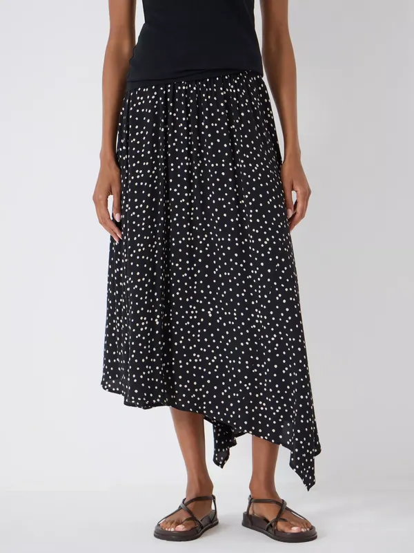 HUSH Cesca Polka Dot Asymmetric Skirt, Black/White