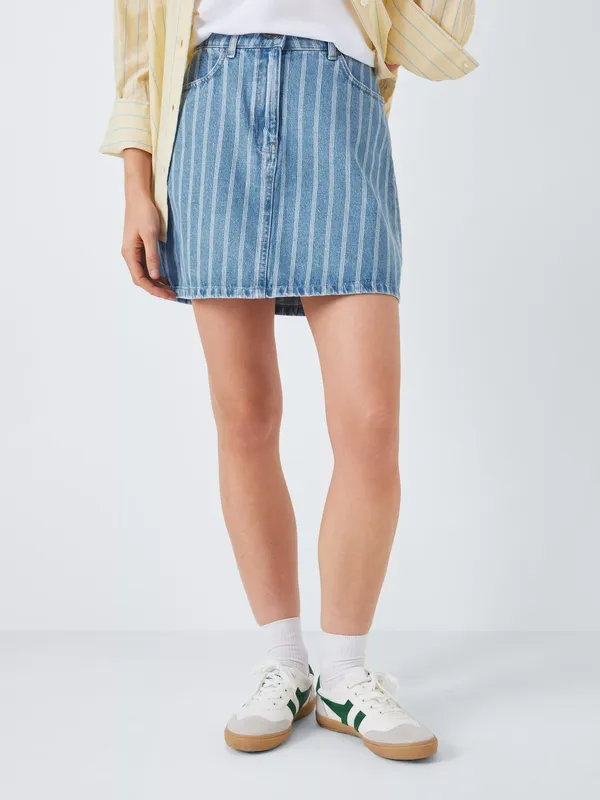 John Lewis Stripe Denim Mini Skirt, Stripe Denim