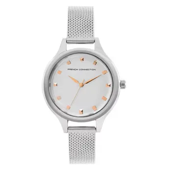 French Connection Silver Case Round Shape Silver Strap Quartz Watch