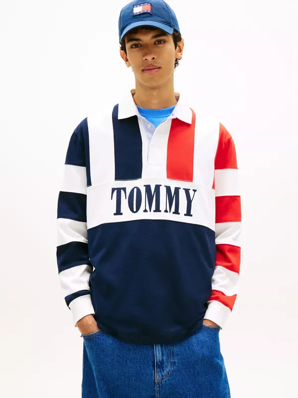Tommy Hilfiger Cotton Relaxed Fit 90s Archive Rugby Shirt, Dark Blue