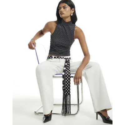 Black Spot High Neck Sleeveless Top