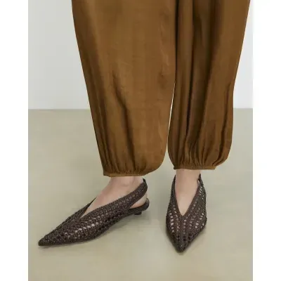 Brown Slingback Weave Court Shoes