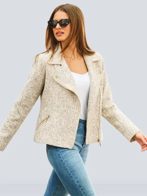 Sosandar Boucle Biker Jacket, Natural
