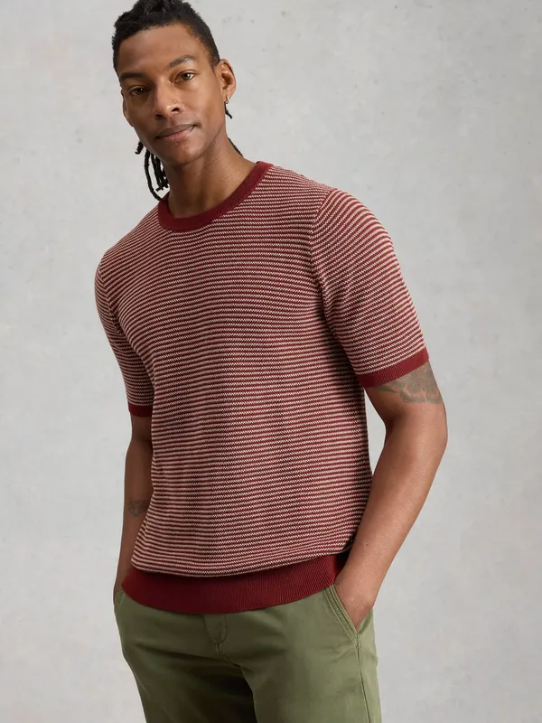 White Stuff Bibury Knitted Cotton Regular Fit Short Sleeve Stripe T-Shirt