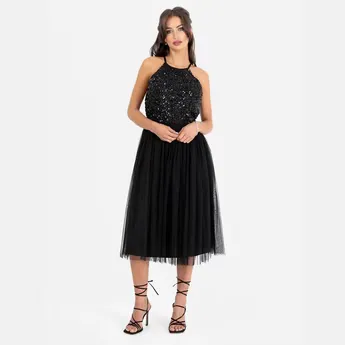 Maya Deluxe Maya Embellished Halter Neck Midi Dress