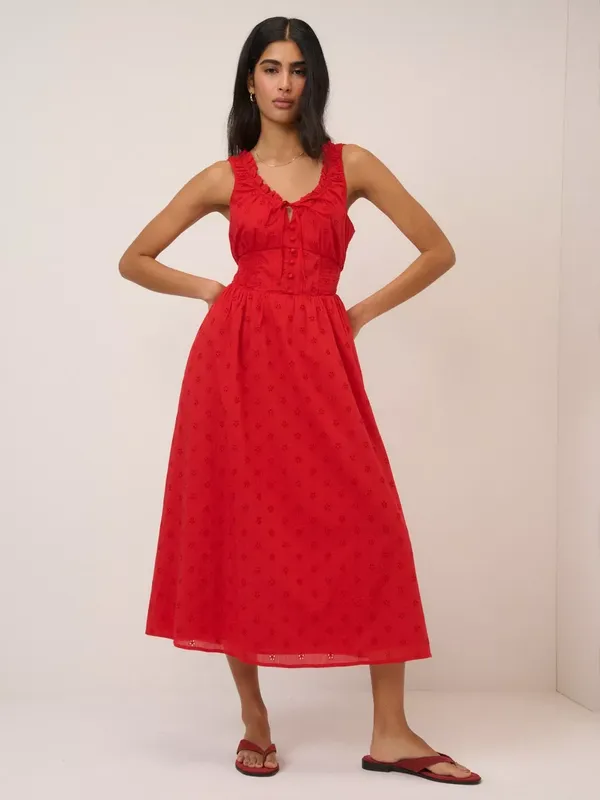 Nobody's Child Rylee Floral Broderie Midi Dress, Red