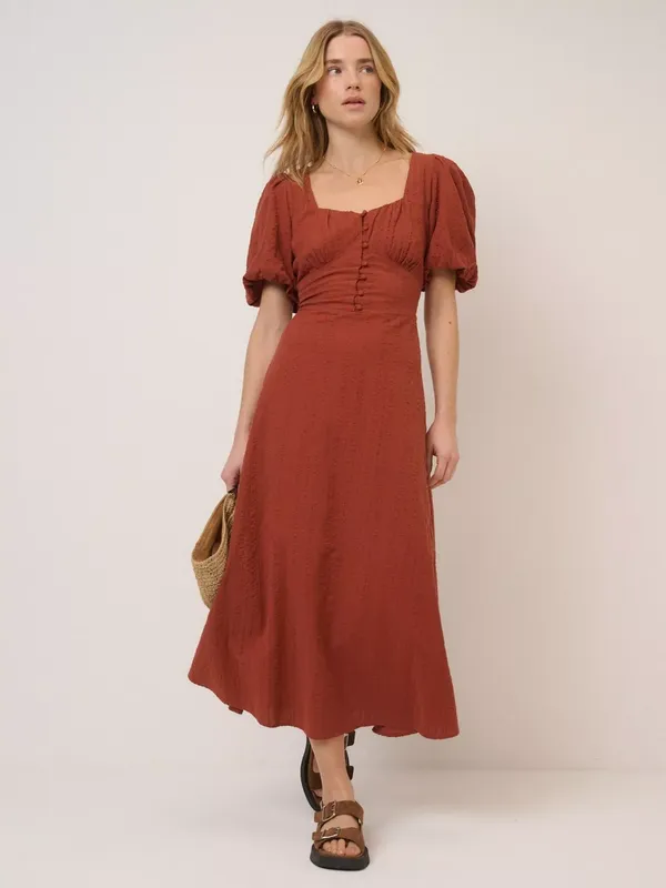 Nobody's Child Melody Seersucker Midi Dress, Terracotta