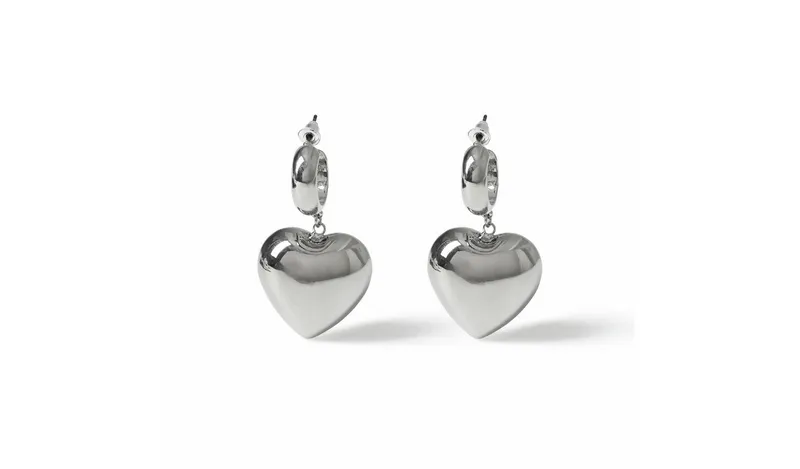 Freedom Silver Tone Thick Heart Hoop Earrings