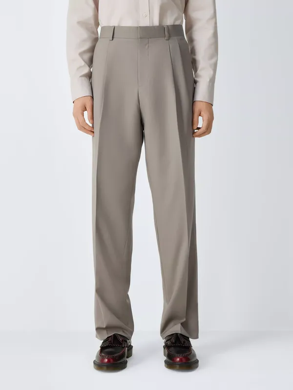 John Lewis Clean Wool Relaxed Fit Suit Trousers, Sage Green