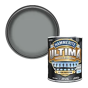 Hammerite Ultima Light Grey Mid sheen Exterior Topcoat Metal paint, 750ml Tin
