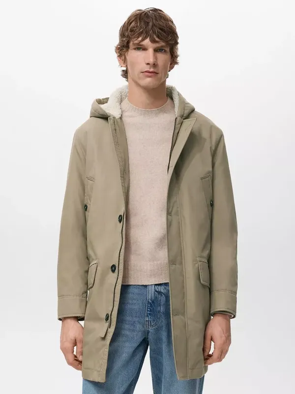 Mango Javi Water Repellent Parka Jacket, Light Brown