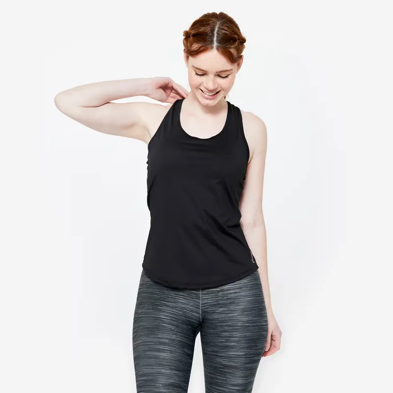 DOMYOS Women's Muscle Back Fitness Cardio Tank Top - Black