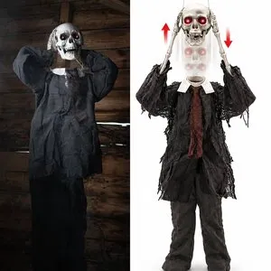 Animatronic Skeleton Halloween Decoration with Light up Eyes Sound FX - Black