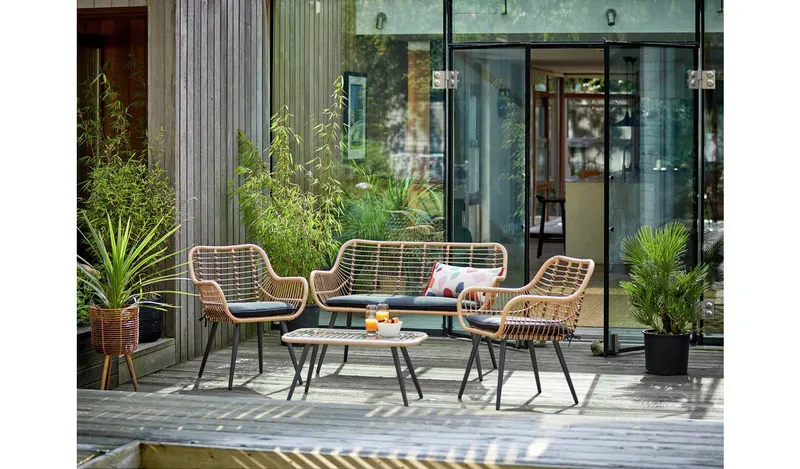 Habitat 4 Seater Bamboo Effect Garden Sofa Set 