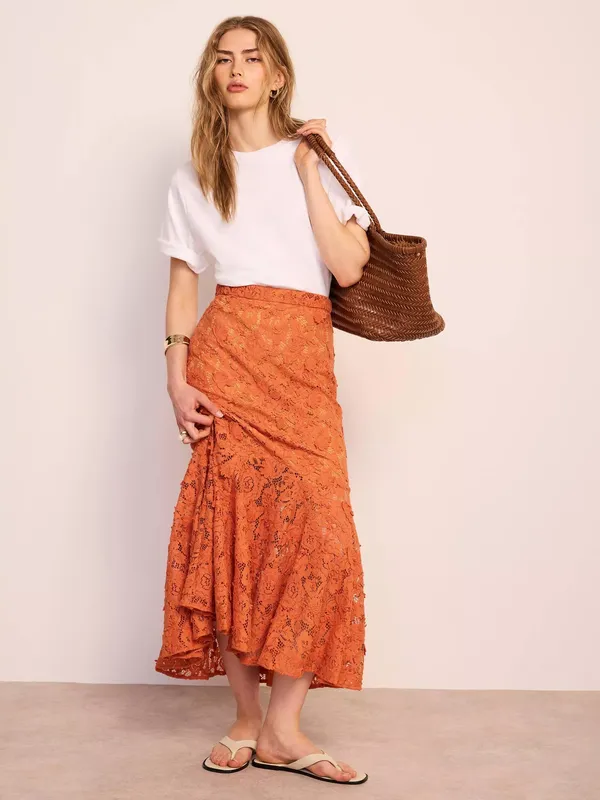 Mint Velvet Lace Maxi Skirt, Orange