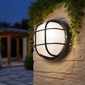 Fixed Black Mains-powered Outdoor Bulkhead wall light