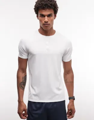lightweight performance waffle henley t-shirt with quick dry in white