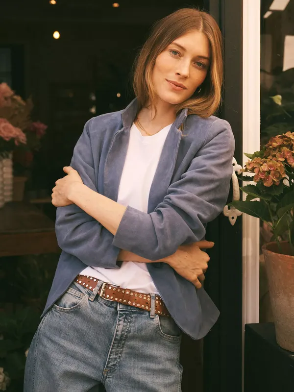 NRBY Robyn Pure Suede Jacket, Denim Blue