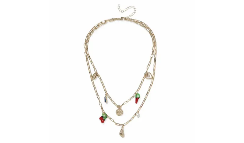 Freedom Gold Tone Multirow Charm Chain Necklace
