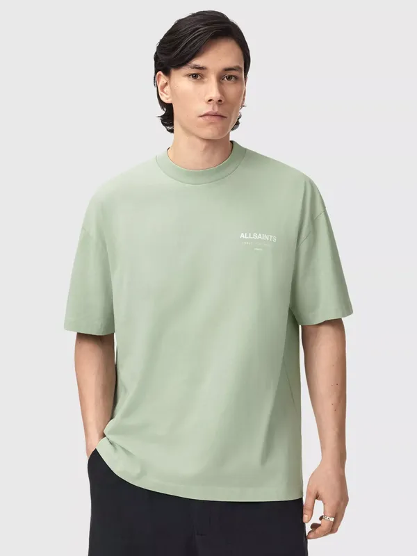 AllSaints Underground Oversized Cotton Logo T-Shirt, Celadon Green