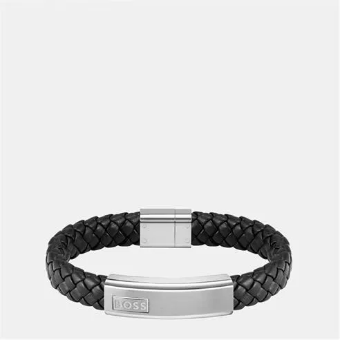 Boss Men's Lander Stainless Steel Leather Bracelet
