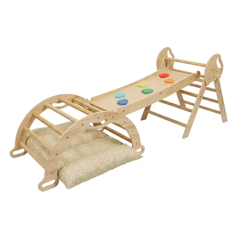 LEVEDE DEKKO 8 in 1 Triangle Climbing Set Kids Wooden Climber with Arch Slide