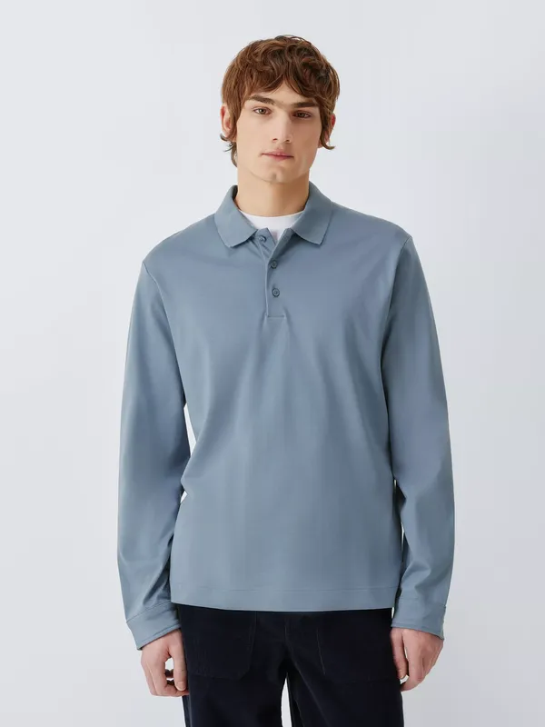 John Lewis Interlock Cotton Long Sleeve Polo Shirt