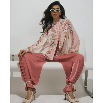 Pink Floral Broderie Trim Shirt