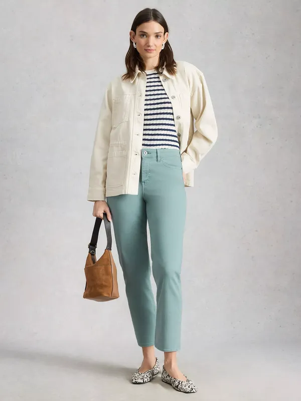 White Stuff Blake Straight Cropped Jeans, Green