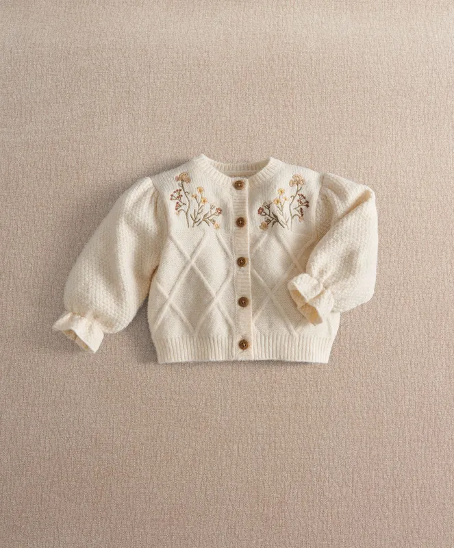 Mamas & Papas Cable Knit & Floral Embroidered Cardigan
