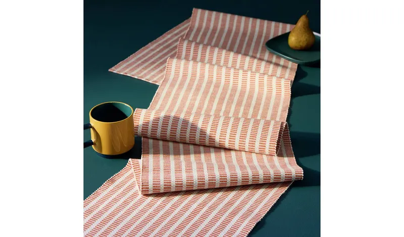 Habitat Woven Stripe Cotton Table Runner - Orange