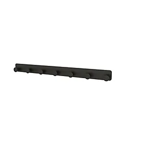GoodHome Koros Matt Black Steel 7 Hook rail (L)482mm (H)40mm