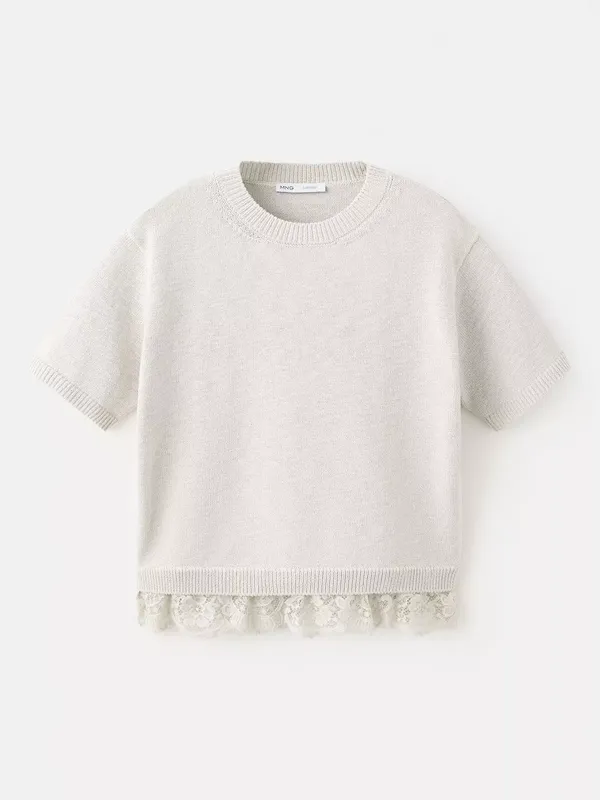 Mango Knit Jumper Crew Neck Jersey Top, Stone