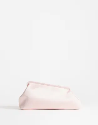 Anna medium angular clutch bag in pale pink satin