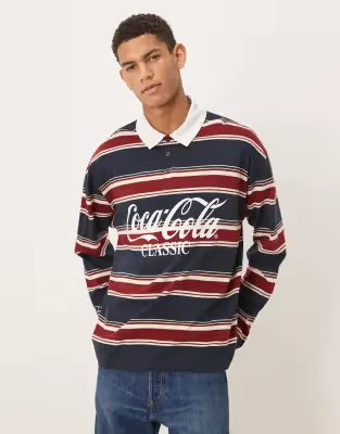 relaxed polo with Coca Cola print in navy