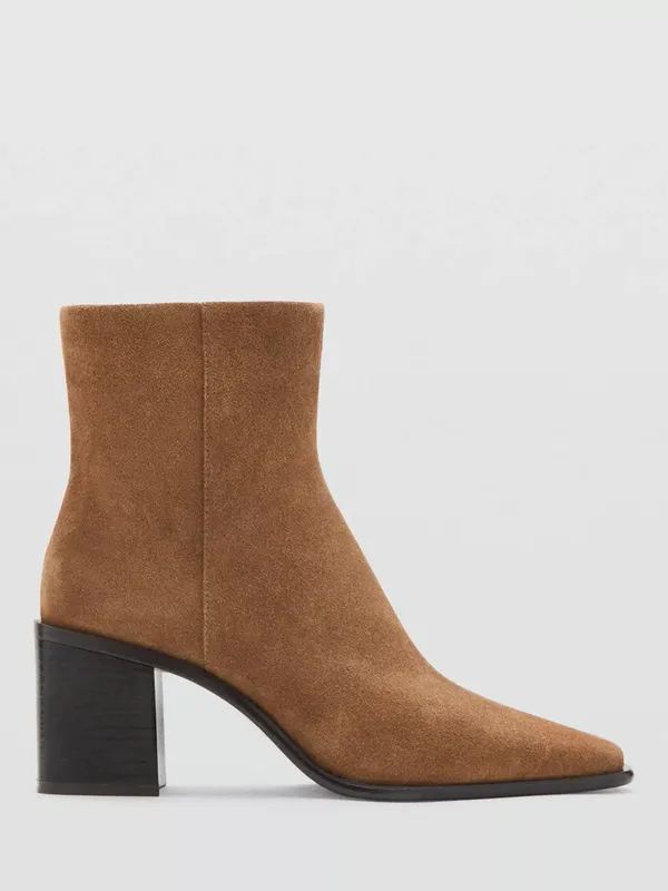 Mango Suede Square Toe Block Heel Ankle Boots